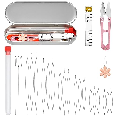 FIVEIZERO 21 Pieces Beading Needles Set, 6 Sizes Seed Beads Needles Big Eye Beading Needles Collapsible Beading Needles Set for Jewelry Making