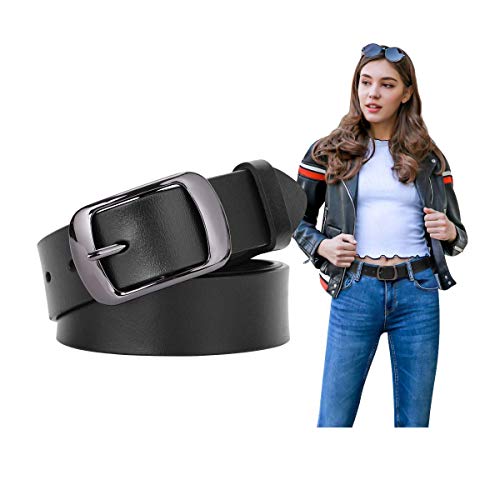 SUOSDEY Fashion Womens Soft Leather Belt, Waist Belt with Pin Buckle for Jeans Pants, black belt,width 1.3'