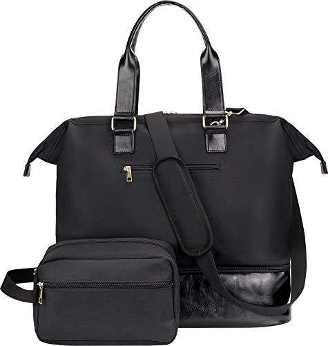 MINKARS Weekender Bag with Shoe Compartment Travel Tote Overnight Bag, Black