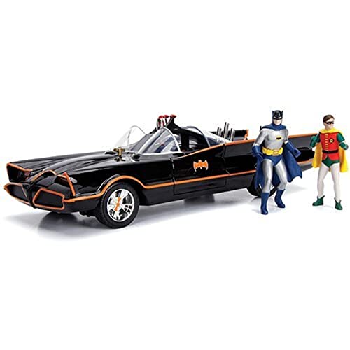 Jada 98625 DC Comics Classic TV Series Batmobile Die-cast Car, 1:18 Scale Vehicle & 3' Batman & Robin Collectible Figurine 100% Metal, Black