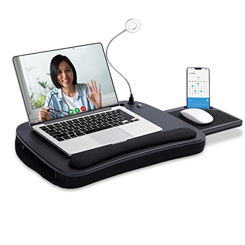 Sofia + Sam Multi Tasking Memory Foam Lap Desk with USB Light and Mouse Pad - Portable Foldable Home Working Office Workstation - Bed Table Tray for Eating - Fits Computer Up to 15' - Soft Cushion