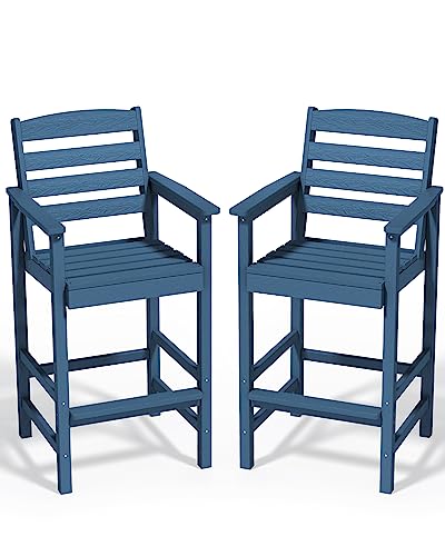SERWALL Tall Adirondack Chairs Set of 2, HDPE Balcony Adirondack Chairs Set, Weather Resistance Outdoor Bar Height Barstools Chair Set for Bistro, Poolside, Garden, Blue