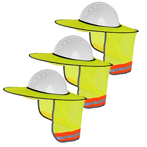 3 Pack Hard Hat Sunshield - Upgrade Full Brim Neck Sunshade Cover with Reflective Strip for Hardhats,Yellow