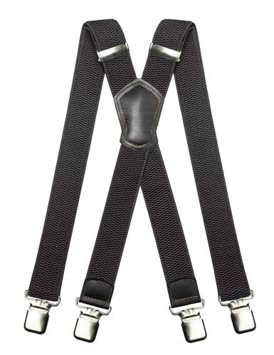 JEMYGINS Mens Black Suspender with Very Strong Metal Clips 3.8cm Wide Heavy Duty Suspender(1)