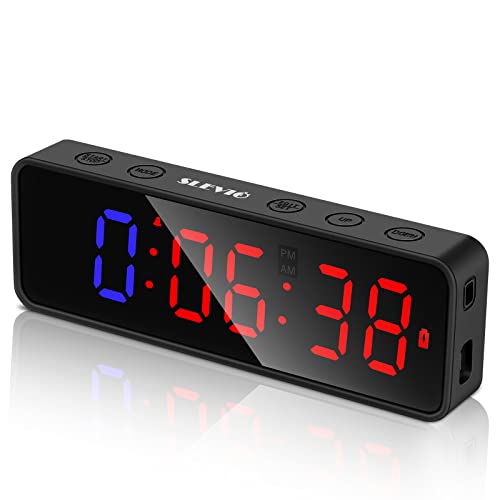 SLEVIO Portable Gym Timer, Fitness Timer Clock with Built-in Powerful Magnet, Large LED Digital Anti Vertigo Display, Home Gym Accessories Upgraded Workout Timer for Home Garage Gym School (Black)