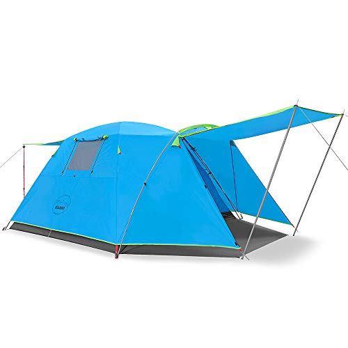 KAZOO 2／4 Person Camping Tent Outdoor Waterproof Family Large Tents 2/4 People Easy Setup Tent with Porch Double Layer (4P Blue)