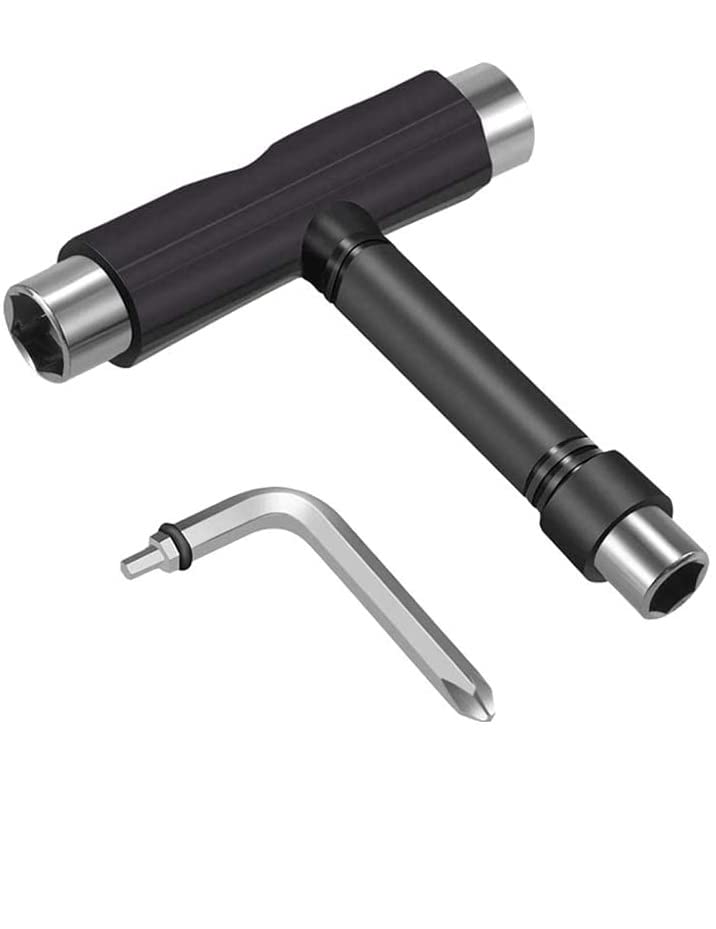 Skate Tool All-in-One, Muti-Function Portable Skateboard T Tools Accessory with T-Type Allen Key and L-Type Phillips Head Wrench Screwdriver