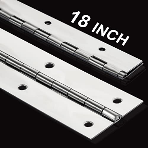 2Pack Heavy Duty Piano Hinge, 2' Open Width x 18' Continuous & Piano Hinges, 0.06” Thick Stainless Steel Piano Hinge with Holes, Polished Stainless Furniture Hinges for Cabinet Door Cases Woodworking
