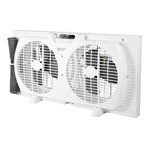 Comfort Zone Twin Window Fan with Quiet Setting, Reversible Airflow Control, 9 inch, 3-Speeds, Expandable, Exhaust, Dual Fan, Airflow 9.84 ft/sec, Ideal for Home, Kitchen, Bedroom & Office, CZ319WT2