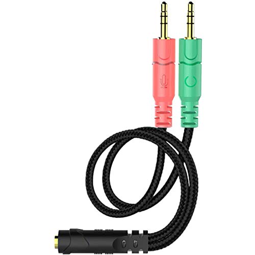 Headset and Microphone Splitter Cable for PC 3.5mm Jack Headphones Audio Adapter Convertors 3.5mm Female to 2 Dual 3.5mm Male for Computer Simultaneously Y Splitter