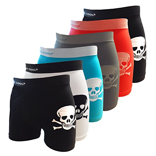Crazy Cool Mens Comfortable Fun Nylon Seamless Short Boxer 6-Pack (Short Boxer, Medium/Large, Skull-6Pack)