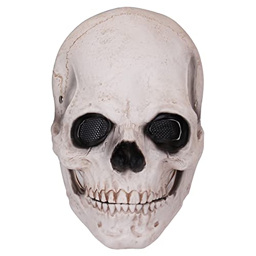 Skull Mask with Movable Jaw Realistic Human Full Head Skeleton Mask Helmet (Beige)