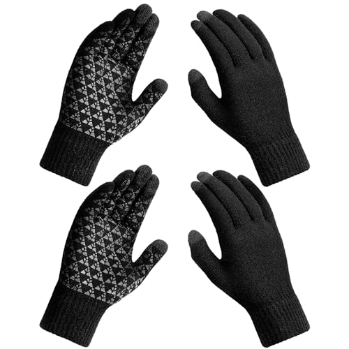 Pleneal 2 Pairs Winter Gloves for Men Women - Upgraded Touchscreen Knit Gloves, Anti-Slip Thermal Gloves, Elastic Cuff