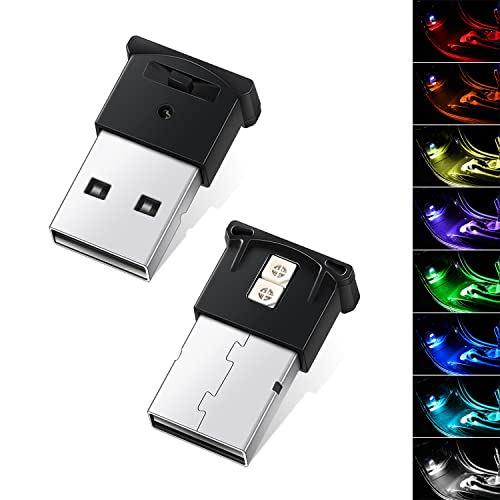 Ouzorp 2 Pcs Mini USB LED Light, 8 Colors RGB Car Interior Lighting DC 5V Smart Atmosphere Laptop Keyboard Light Home Office Decoration Night Lamp Adjustable Brightness