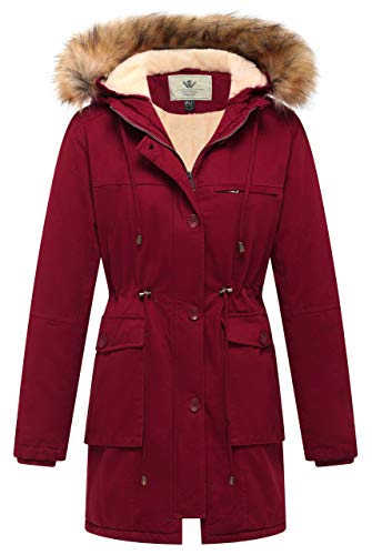WenVen Women's Mid Length Fashion Canvas Jacket Winter Parka Coat (Red, 2XL)