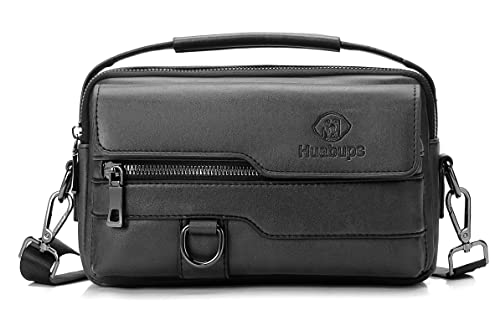 FSD. WG Small Leather Sling Shoulder Bag for Men, Messenger Pack, Black, One Size, 9 x 4 x6