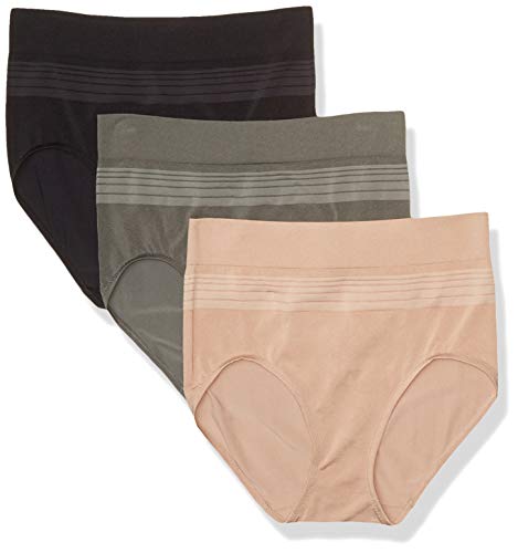Warner's womens Blissful Benefits By Warner's Seamless Brief Panty 3 Pack Underwear, Stone/Toasted Almond/Black, Large US