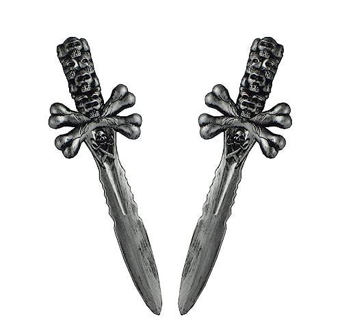 TAOHUAJIANG 2 Pieces Skull Plastic Daggers Toy Sword for Fancy Dress Costumes Accessory Not Sharp Fake Knife Without Sheath 13 inches