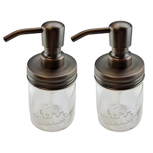 Oil Rubbed Bronze Mason Jar Soap Dispenser Lids | Rust Proof Made of Stainless Steel | Bathroom/Kitchen Accessories 2 Pack Set - (Jar Not Included) (Oil Rubbed Bronze, 2)