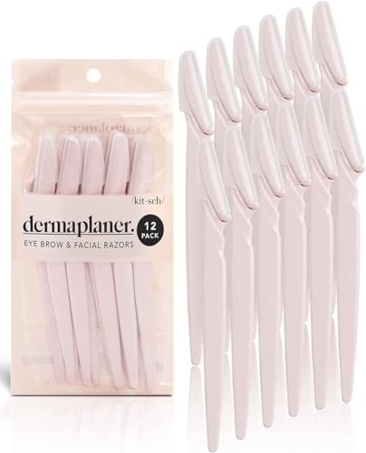 Kitsch Dermaplane Razor, Facial Hair Remover & Face Razor for Women Men, Easy to Use 12 Pc Dermaplaning Tool for Eyebrow Trimmer & Peach Fuzz, Face Shaver for Glowing Skin with Protective Cover, Blush