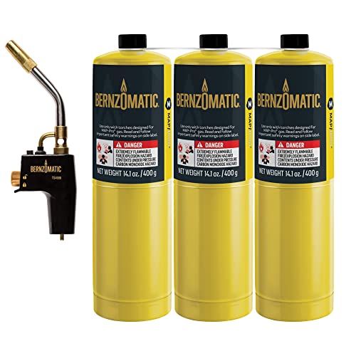 Bernzomatic Map Pro Gas Cylinder 3-Pack with Advanced Performance Torch TS4000T