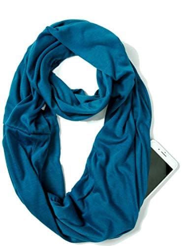 elzama Infinity Loop Solid Color Scarf With Hidden Zipper Pocket For Women - Lightweight Travel Neck Wrap
