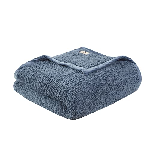 Woolrich Burlington Berber Blanket Super Soft, Cozy Lightweight Cover with Luxrurious Velvet Binding, Modern Trendy All Season Bedspread Bedding-Set, King: 108x90, Blue