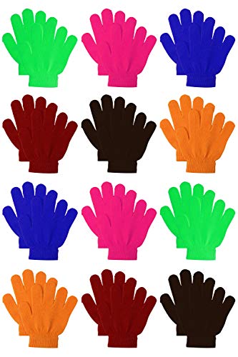 Cooraby 12 Pairs Kids Warm Magic Gloves Teens Winter Stretchy Knit Gloves Boys Girls Knit Gloves (Mixed Colors A, 6-12 Years)