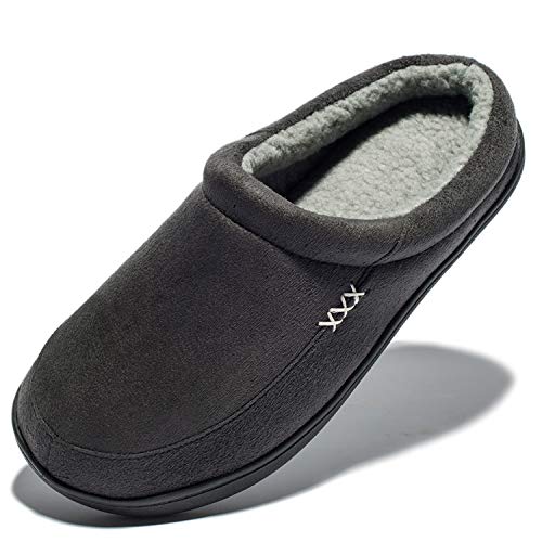NDB Men's Warm Memory Foam Suede Plush Fleece Lined Slip on Indoor Outdoor Clog House Slippers (11-12 D(M) US, Dark Grey)