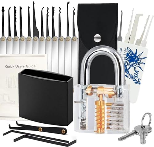 Lock Set with Kit Professional Security Key Tool Sets and Padlock Outdoor Practice Room Garage Sports Lockers Stainless Steel Shackle Picks