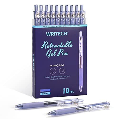 WRITECH Fine Point Gel Pens: Retractable 0.7mm Blue-Ink Color Pen for Journaling Smooth Writing Fine Point Tip Quick-dry Ink No Bleed Set 10ct
