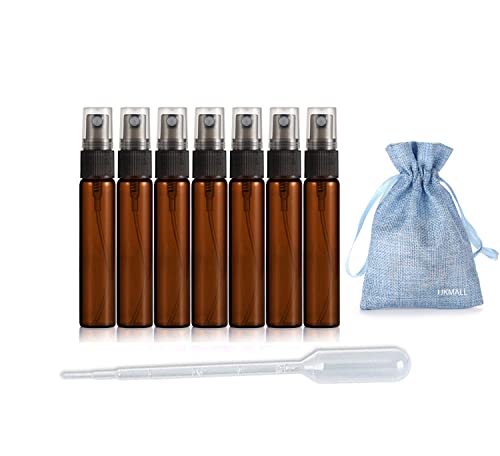 JJKMALL- 10PCS Amber Brown 10ML 1/3OZ Protable Refillable Atomizer Spray Travel Perfume Bottle Hydrating Empty Bottle + 1pc gift Storage bag + 1pc 3ml Dropper