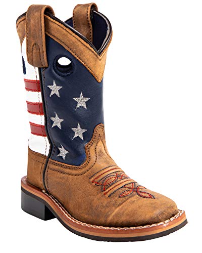 Cody James Boys' Usa Flag Cowboy Boot Broad Square Toe Brown