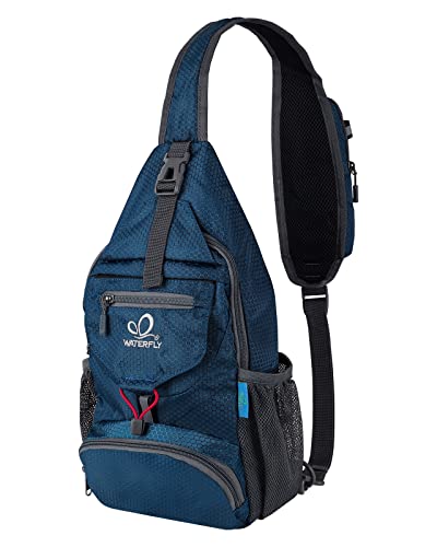 WATERFLY Packable Small Crossbody Sling Backpack Shoulder Chest Bag Daypack for Hiking Traveling Blue