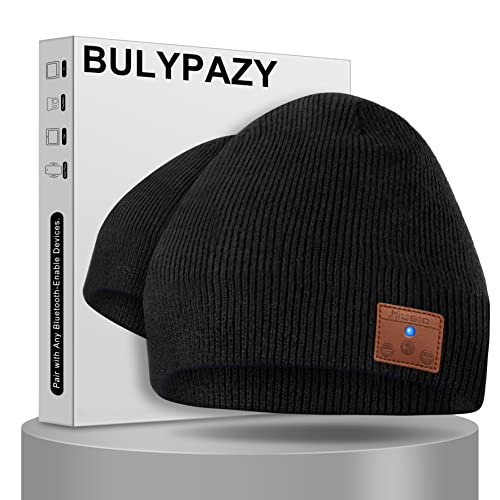 BULYPAZY Bluetooth Beanie Hat, Wireless Beanie Bluetooth Hat with HD Speakers, Birthday Valentine's Day Present for Women Men Him Teens -Black
