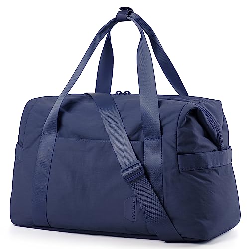 BAGSMART Gym Bag for Women, Carry on Weekender Overnight Bag, Travel Duffel Bags with Trolley Sleeve, Personal Item Travel Bag Tote Bag Workout Dance Bag, Dark Blue-30L
