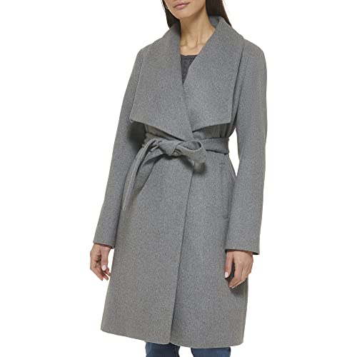 Cole Haan Women's Belted Wool Classically Elegant Coat for Year-Round Style, Charcoal, 14