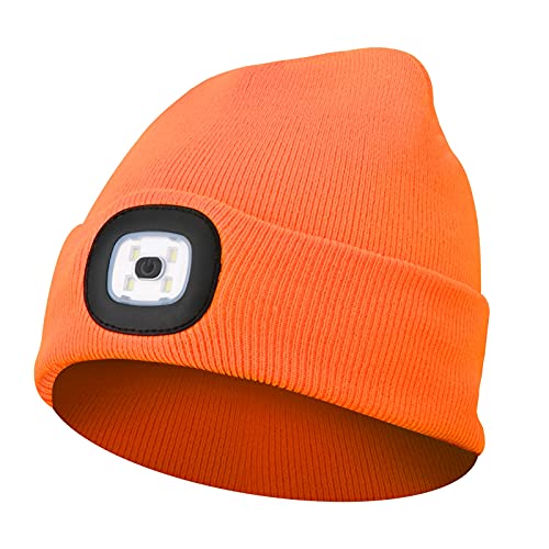 Beanie Hat with Light Unisex LED Beanie Hat Headlamp Beanie USB Rechargeable Running Hat Alpine Cap Flashlight Beanie Gifts for Dad,Gift for Men and Women