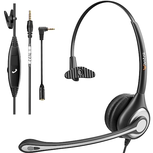 Wantek Cell Phone Headset Mono with Noise Canceling Mic, Wired Computer Headphone for iPhone Samsung Huawei HTC LG ZTE BlackBerry Smartphones and Laptop PC Mac Tablet with 3.5mm Jack(F600J35)