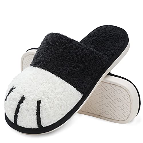 MAXTOP Cute Animal Slippers for Women, Soft Plush Cat Paw House Slippers with Cozy Memory Foam Slip-on Indoor Outdoor Slippers Size 9 10 Creative Gifts for Women Men