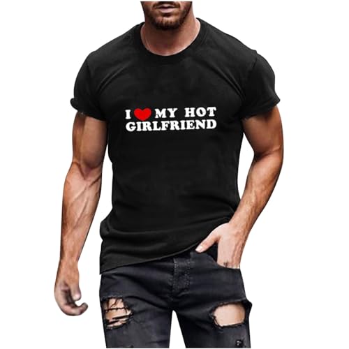 Parte Superior Del Bikini 2024 2025 Mens Valentine's Day Short Sleeve Tops Hearts Letter Print Shirts Blouses Funny Gift Clothes for Husband Boyfriend A6-Black Small