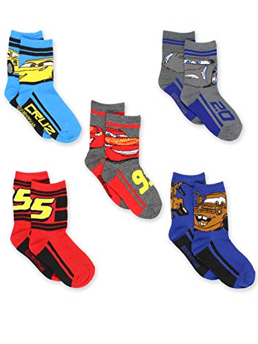 Disney Cars 3 Baby-Boys Toddler, Crew Socks, 5 pack Shoe: 7-10 (Sock: 4-6), Grey/Multi Crew, Small