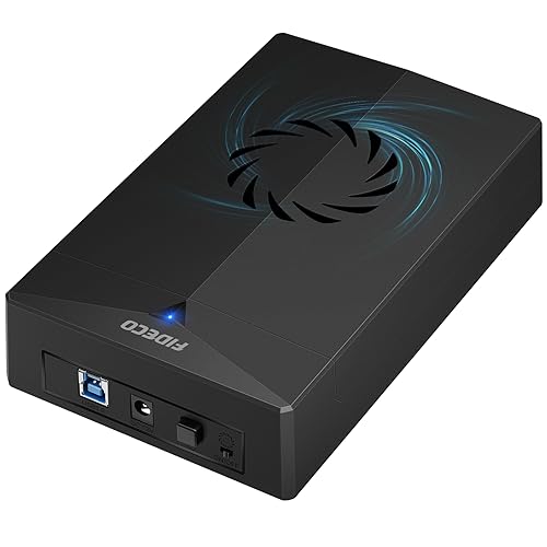 FIDECO External Hard Drive Enclosure, USB 3.0 to SATA Hard Drive Enclosure for 3.5 or 2.5 inch SATA HDD SSD with Cooling Fan, 12V Power Adapter Included, Support UASP