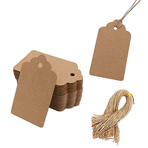 SallyFashion 100pcs Kraft Paper Gift Tags with String, Blank Gift Bags Tags Price Tags(Brown)