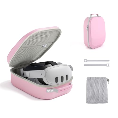 Pink Carrying Case for Meta Quest 3/Oculus Quest 2/Pico 4/Quest Pro/Vision Pro, Compatible with Elite/Battery Headset Strap Accessories, Hard Travel Case