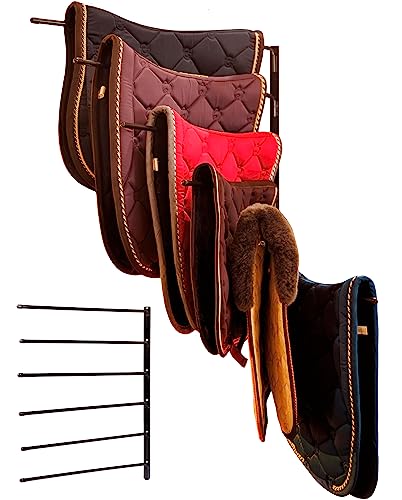 SteelChimp Saddle Pad Rack - Horse Blanket Holder | Heavy Duty 180 Degree Swing-Out Wall Mount | Six (6) Well-Spaced, Extra-Long Rack Arms for Various Accessories | USA Designed
