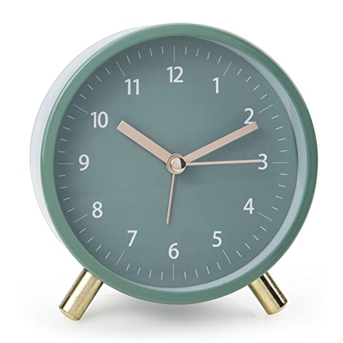AOLOX Alarm Clock 4.5' Bedside Analog Alarm Clock for Bedroom Battery Operated Round Clock with Backlight, Green