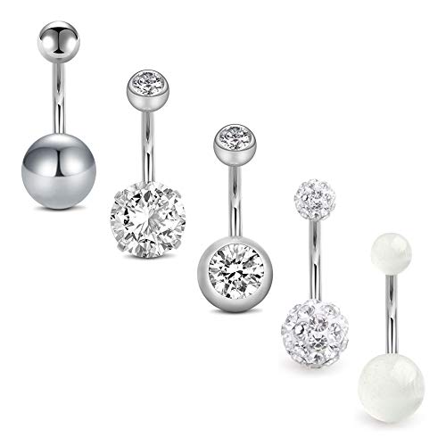 D.Bella 14G Stainless Steel Belly Button Rings 10mm 3/8' Barbell Belly Navel Rings Piercing for Women Girls