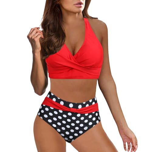 UANGKOU Swimsuit with Cover Up Set Women High Waisted Bikini Sets Sporty Color Block Two Piece Swimsuit Scoop Neck Bathing Suits Swimwear Swimsuit Tops for Women Large Bust