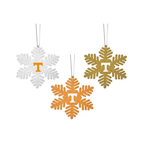 FOCO Tennessee Volunteers NCAA 3 Pack Metal Glitter Snowflake Ornament